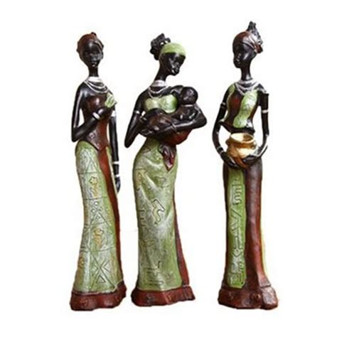 Figuras De Mujeres Africanas De 3 Unidsset Artesanía De Resina Tribal