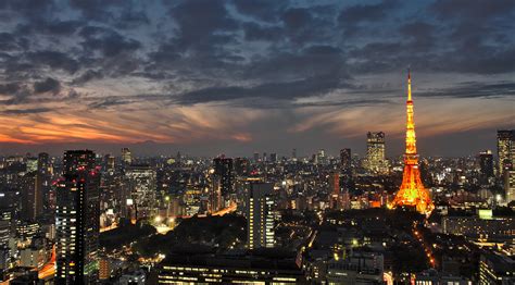 Tapety Tokyo Tower Panoráma Města Tokio Mraky Nebe Město Světla