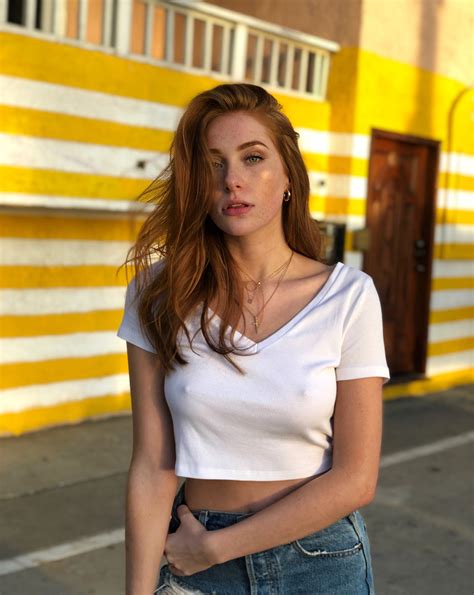 Madeline Ford Women Redhead Model Long Hair Freckles Looking At