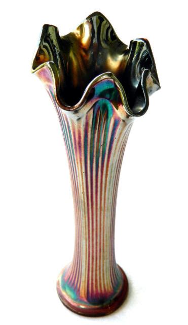 Antique Fenton 1911 Ruby Red Fine Rib Carnival Glass Swung Stretch Vase 9 25 Ebay