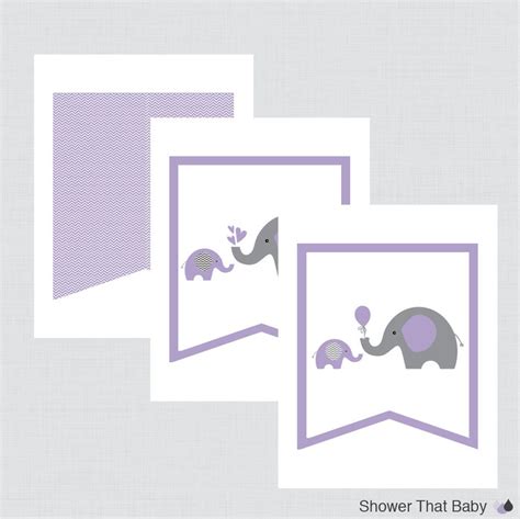 Printable Purple Elephant Baby Shower Banner Purple Gray Etsy