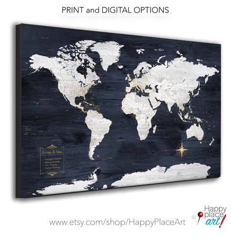 Push Pin Map World Map Travel Map Document Your Travels Map Canvas