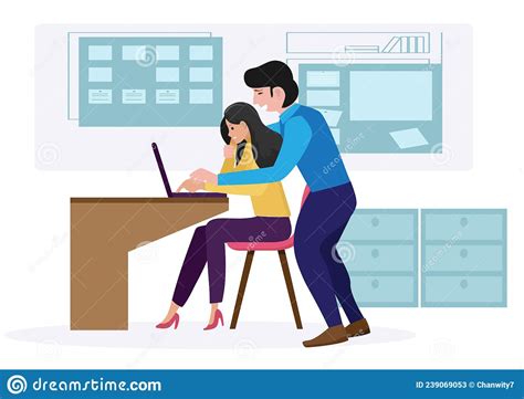 Harassment At Work A Boss Touching His Female Employee At The Office