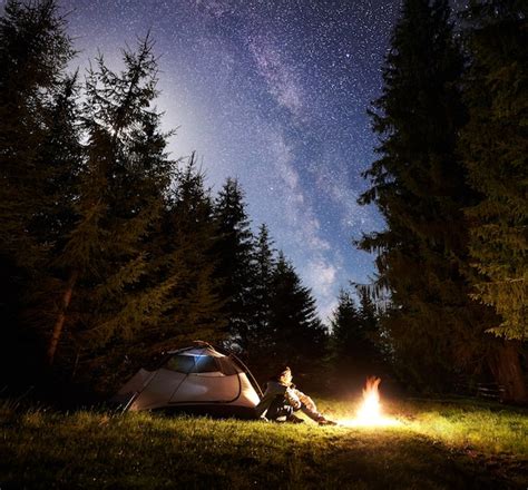 Premium Photo Night Camping In Mountains Under Starry Sky And Milky Way