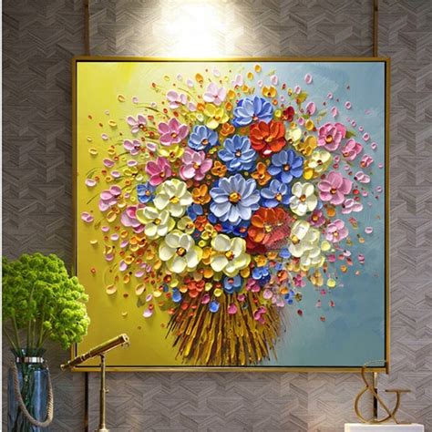 Original 3d Oil Painting Blooming Flowers Palette Knife Etsy
