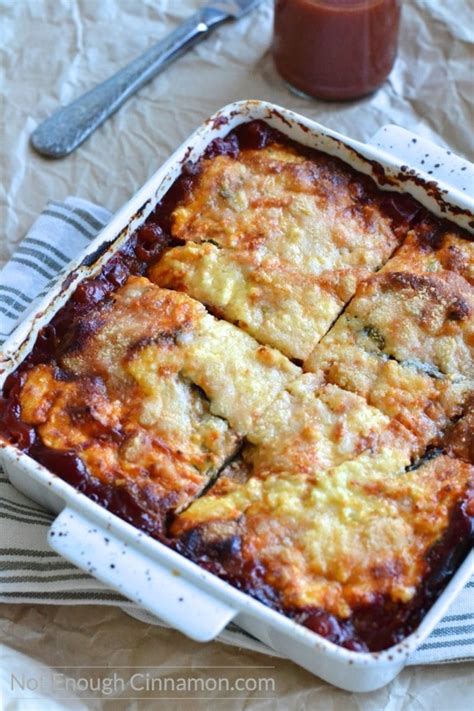 Overhead Shot Of Healthy Vegerarian Ricotta And Eggplant Casserole In A