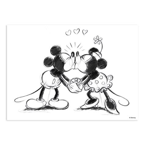 Toile Imprimée Disney Mickey And Minnie Bisou Noir And Blanc L70 X H50