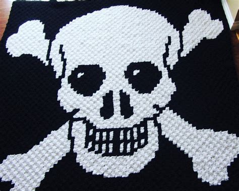 Jolly Roger Pirate Flag C2c Crochet Pattern Afghan Blanket Etsy