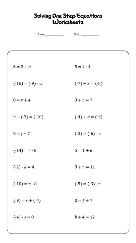 Solving One Step Equations 1 Worksheet