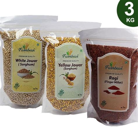 Farmbean Millets Combo Pack Of 3 White Jowar 1kg Yellow Jowar 1kg