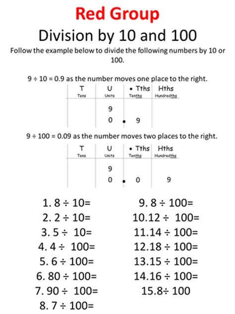 Division By 10 100 And 1000 Questions Teaching Resources