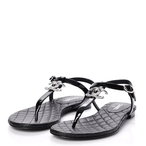 Chanel Patent Cc Thong Sandals 355 Black 245730