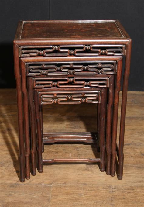 Set 4 Chinese Antique Hard Wood Nest Tables Side Table
