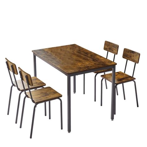 5 Piece Rustic Brown Wood Top Dining Room Set Seats 4 With Backrest Zq