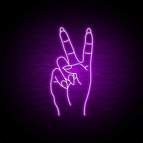 Peace Fingers Neon Sign 40” 100cm Purple Neon Signs Dark
