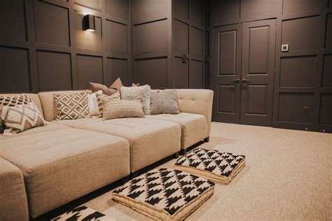 Our Dark Gray Home Theater Room With Wall Paneling Merricks Art