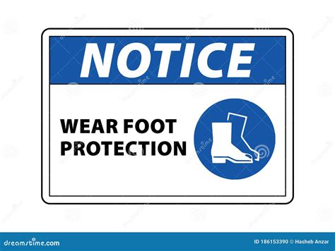 Notice Wear Foot Protection Sign Vector Stock Illustration