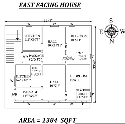 383x339 Amazing East Facing Single Bhk Dual House Plan As Per