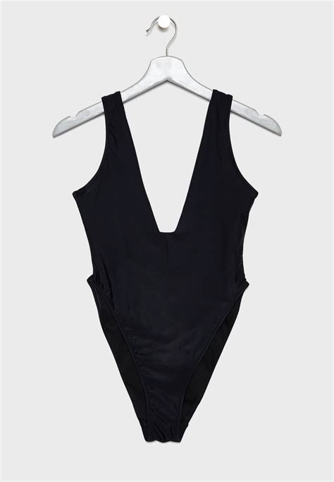 Buy Missguided Black High Leg Plunge Swimsuit For Women In Mena Worldwide