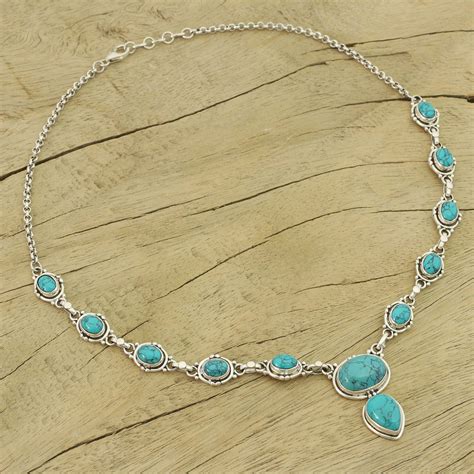 Sterling Silver Y Necklace From Blue Stone Jewelry Sky Dream Novica