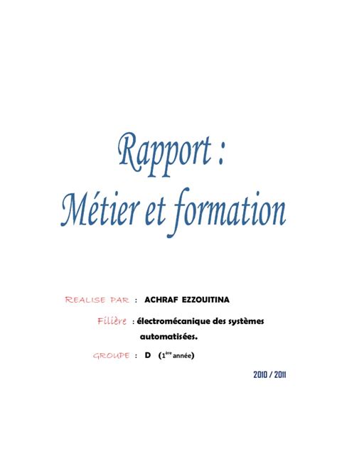 Rapport Métier Et Formation Business Travail
