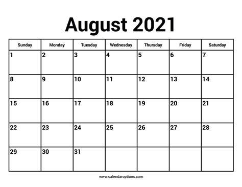 You can print the calendar page directly or download templates and print from any printer. August 2021 Calendars - Calendar Options
