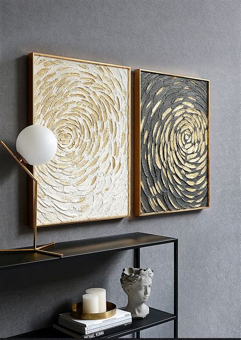 Gold Leaf And White Painting Set Of 2 Wall Art Abstract Etsy Wall