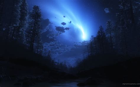 Fond Décran Nuit Ciel Paysage Forêt Des Arbres Clair De Lune