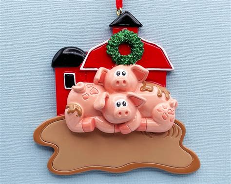Pigs In A Barn Personalized Ornament Cuddling Piglet Couple Happier