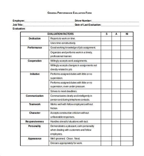 FREE Sample Performance Evaluation Forms In PDF Word Excel