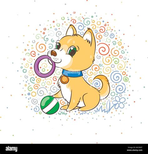 Happy Golden Cartoon Puppy Cute Little Dog Wearing Collar Vector