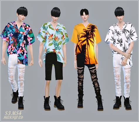 Sims 4 Ccs The Best Male Unbalance Hawaiian Shirts And Combat Boots By Marigold