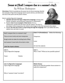 Find answers any time in our help center: Shakespeare's Sonnet 18 Worksheet, Packet, Lesson Plan w ...
