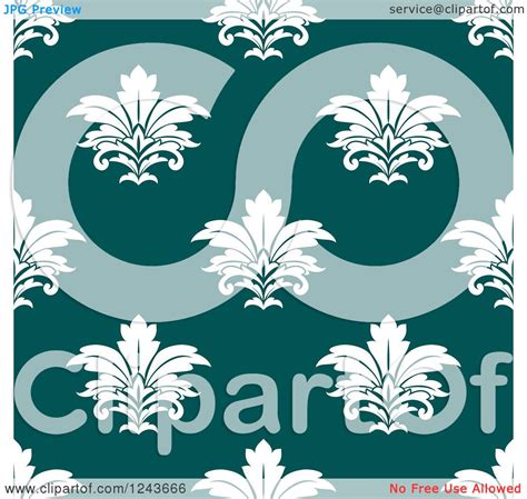 Clipart Of A Seamless Background Pattern Of White And Teal Damask