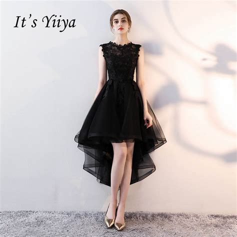 Its Yiiya Sex Lace Backless Illusion High Low Flowers Zipper Tea Length Formal Dresses Party