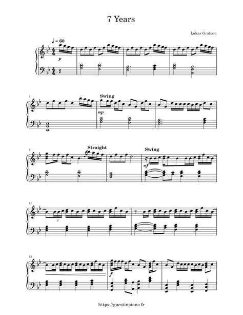 7 Years Lukas Graham Sheet Music For Piano Solo