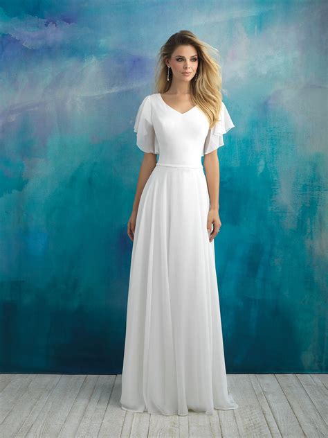 A simple wedding dress typically has a single type of fabric with minimal embellishments, lace or beading. Flowy maxi bridal gown | Modest bridal gowns, Simple ...