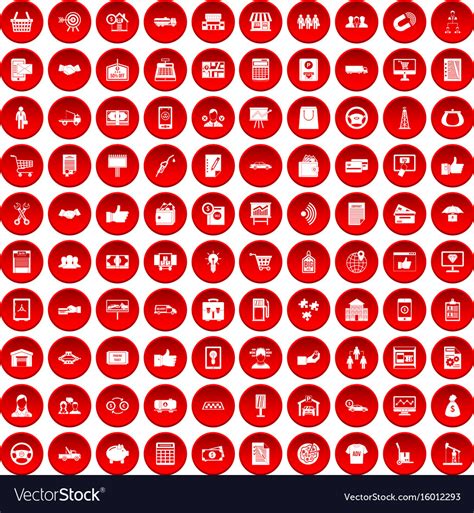 100 Business Icons Set Red Royalty Free Vector Image