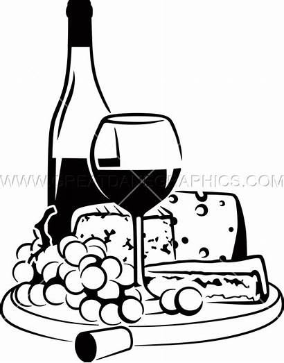 Wine Cheese Clipart Drawing Bottle Grapes Bottles