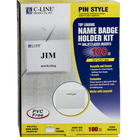 C Line Pin Style Name Badge Holder Kit Folded Holders With Inserts 3