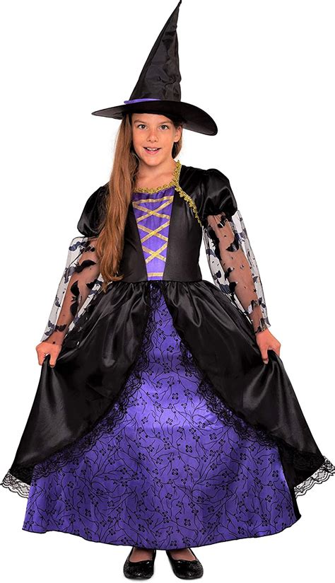 Magicoo Hexenkostüm Kinder Mädchen lila schwarz inkl Kleid Hut Gr
