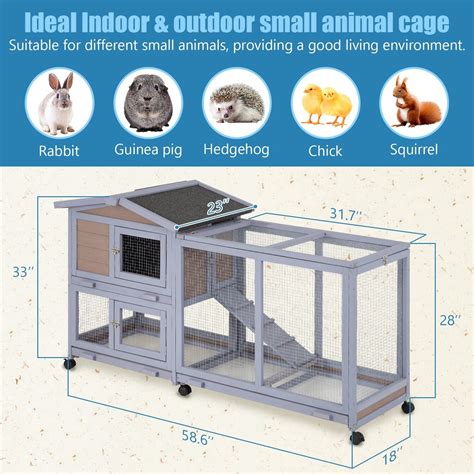 Wood Rabbit Hutch Rabbit Cage Bunny Hutch Rolling Large Bunny Cage