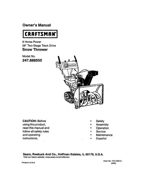 Craftsman 247888550 User Manual Snow Thrower Manuals And Guides L9910191