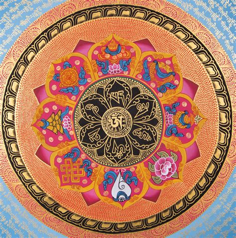 Mantra Mandala painting on cotton canvas - handmade thanka painting ...