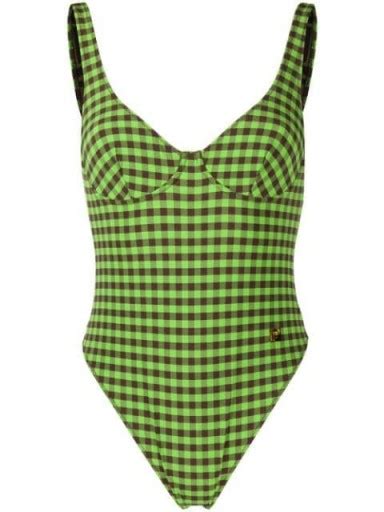 Fendi Checked Swimsuit Green Swimwear