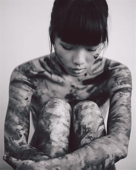 Black And White Portrait Photo Of Young Beautiful Asian Woman With