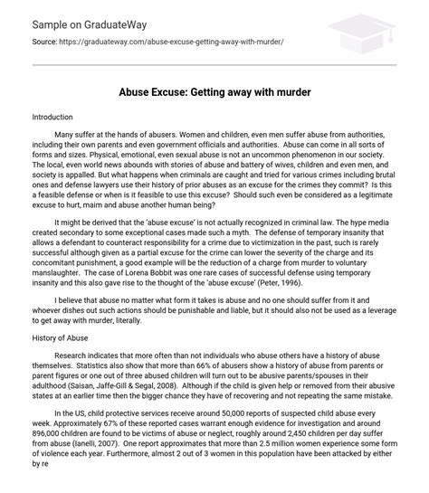 ⇉abuse Excuse Getting Away With Murder Essay Example Graduateway