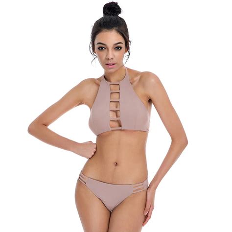 2018 Sexy High Neck Halter Crop Bikinis Women Swimsuit Bandage Swimwear