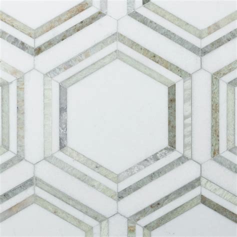 Thassos Carrara Green Framed Hexagon Marble Mosaic Floor And Decor
