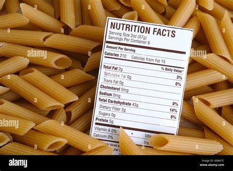 Nutrition Facts Of Brown Rice Pasta Close Up Stock Photo Alamy
